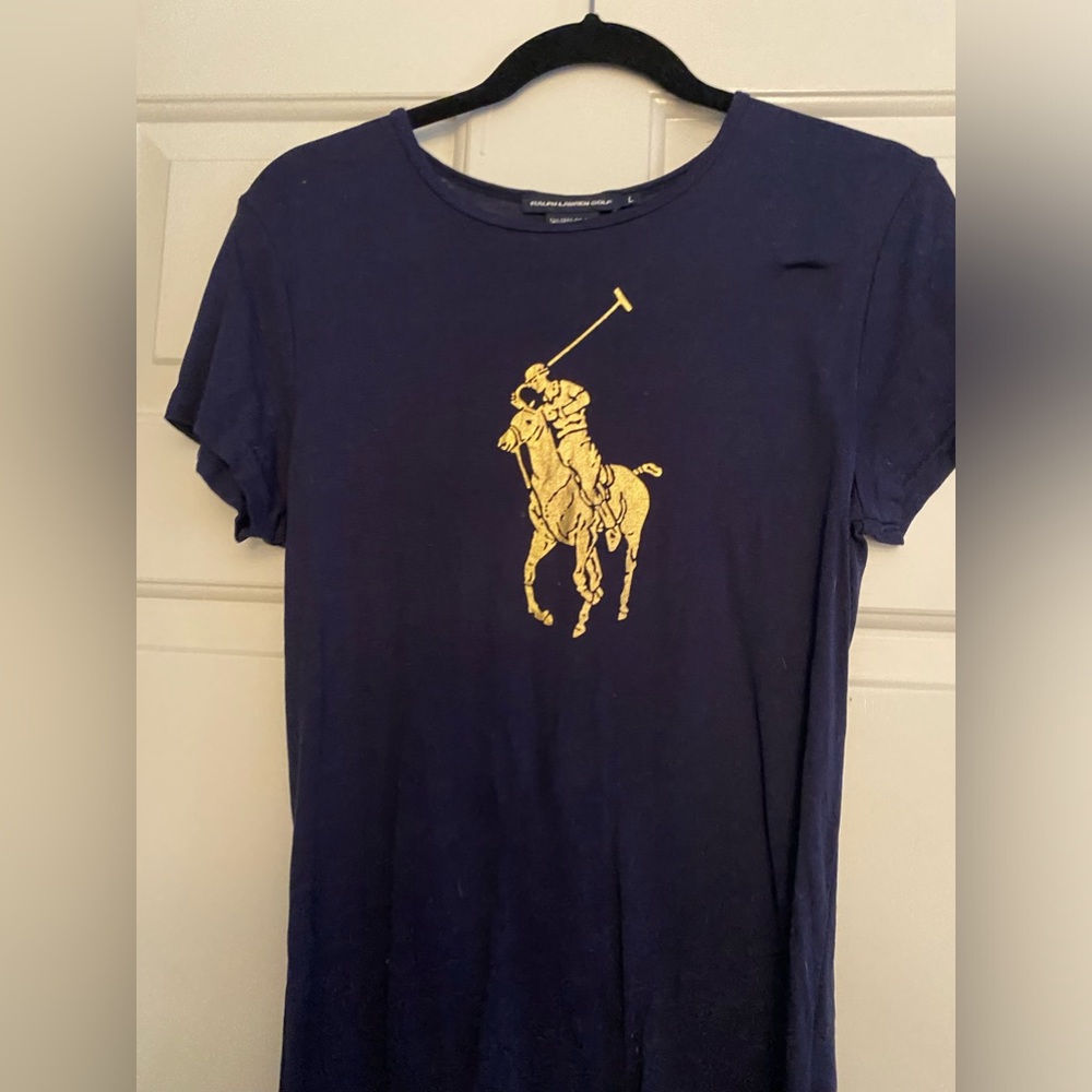 Ralph Lauren Navy shirt with gold Polo logo on front